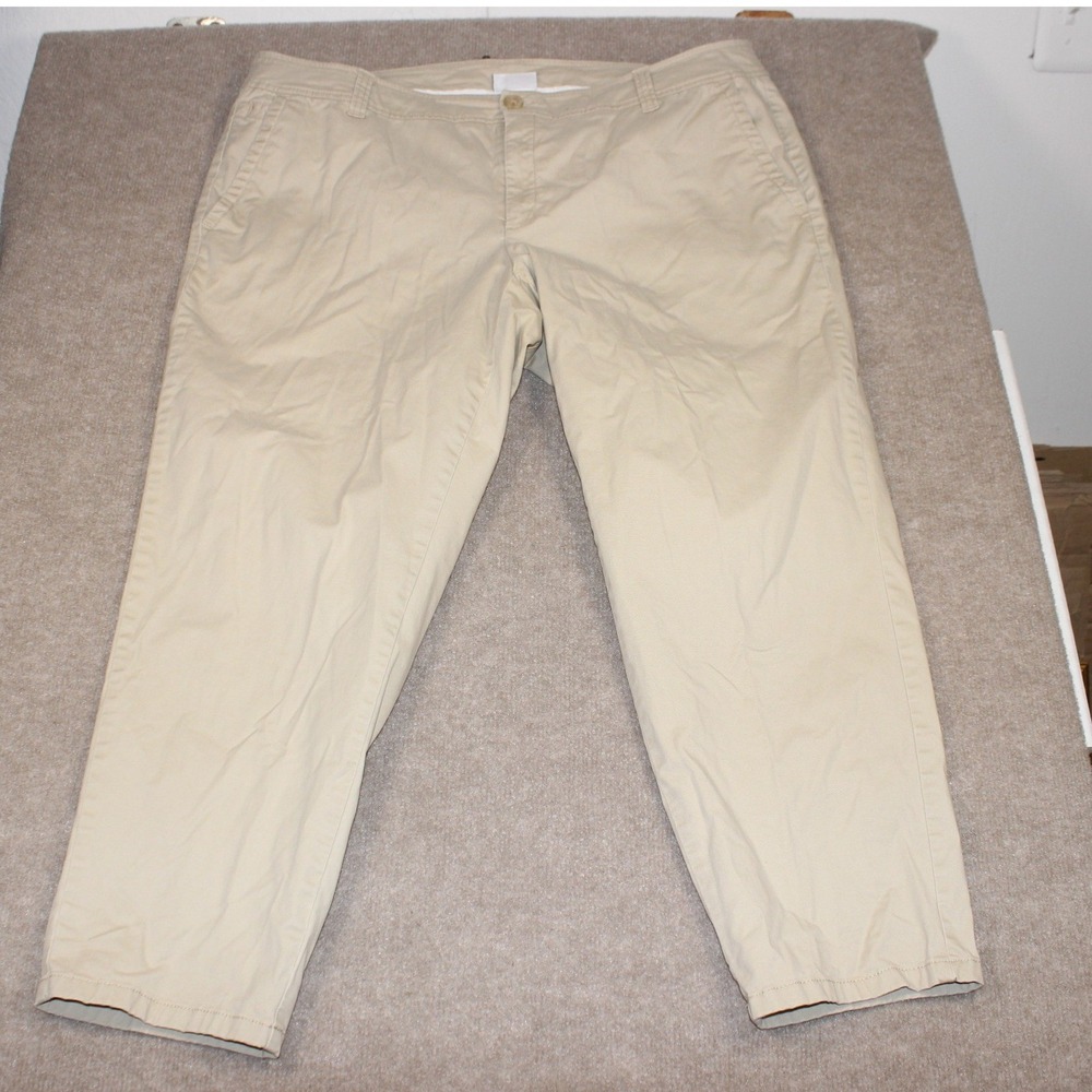 Liz Claiborne Woman Khaki Cropped Pants 16W Beige Chino Straight Leg Stretch
